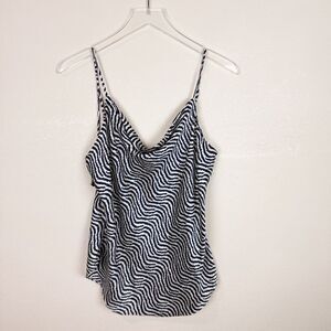 Cinq A Sept Zebra Black White Silk Drape Cowel Tank Top Spaghetti Strap Large